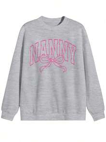 Sweatshirt For Women.Nanny Bow Tee, Coquette Nanny Comfort TShirt For Nanny, Tee Shirt Mothers Day Gift From Daughter, Coquette Nanny Shirt GiftClothing For Autumn And Winter Seasons - 淺灰色 - 查看 1