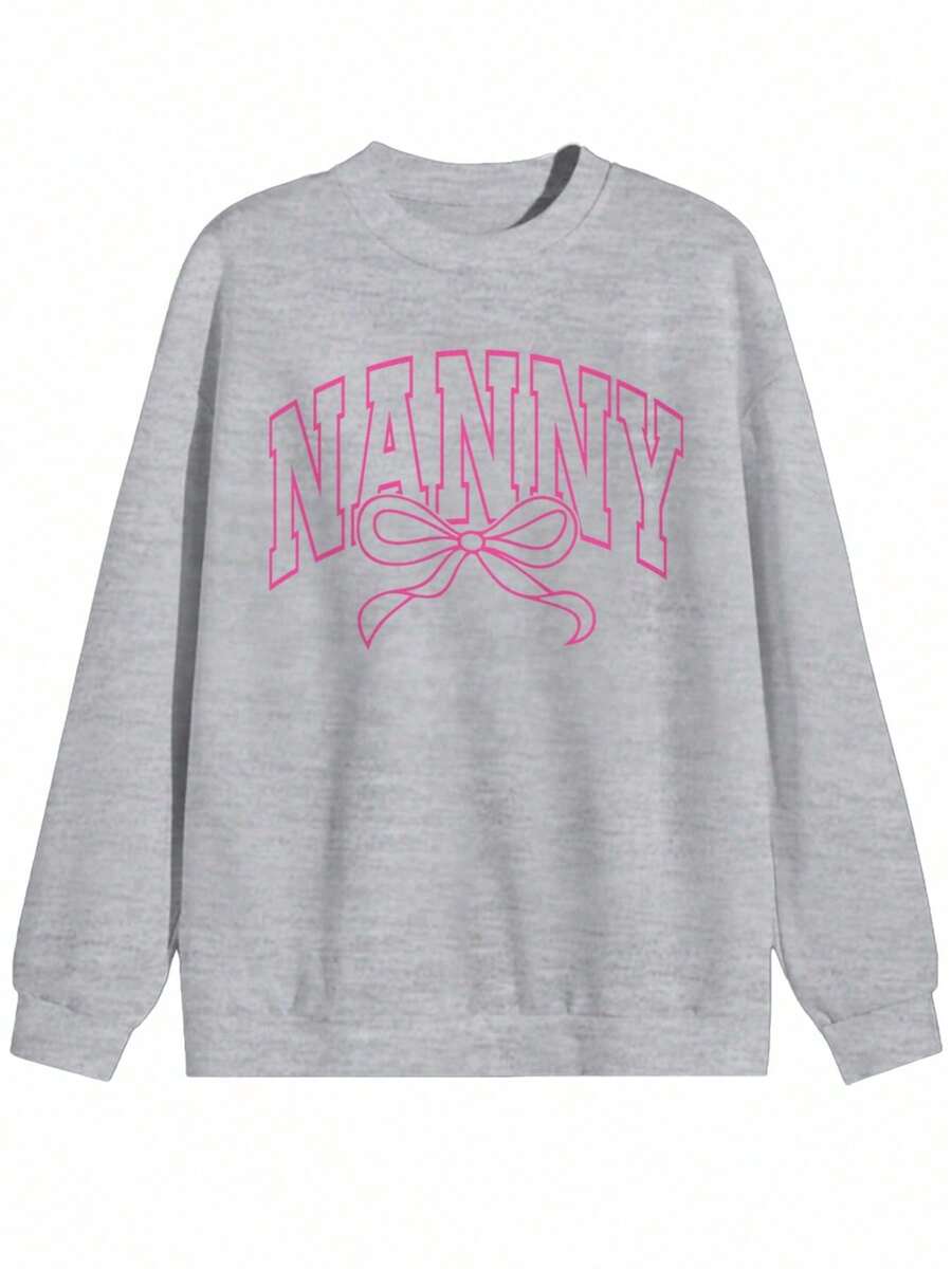 Sweatshirt For Women.Nanny Bow Tee, Coquette Nanny Comfort TShirt For Nanny, Tee Shirt Mothers Day Gift From Daughter, Coquette Nanny Shirt GiftClothing For Autumn And Winter Seasons - 淺灰色 - 查看 1