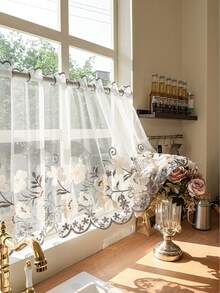 1pc Hang Rod Free Installation Floral Embroidered Half Short Curtain, Suitable For Bedroom, Kitchen, Living Room Home Divider - Multicolor - View 15