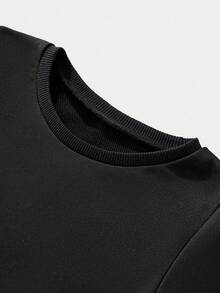 Sudadera de manga larga para niños pequeños, top versátil de unicolor que combina con todo, estilo de moda para otoño/invierno - Negro - Ver 3