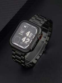 2pcs Black Stainless Steel Metal Adjustable Apple Watch Band And PC Hard Frame Full Protection Apple Watch Case, Anti-Scratch Anti-Collision With Screen Protector And Back Cover, Suitable For Apple Watch Ultra 3 2 1 Series 10/S9/S8/S7/S6/S5/S4/S3/S2/S1, 38mm 40mm 41mm 42mm 44mm 45mm 46mm 49mm, For Men And Women - Black - View 9