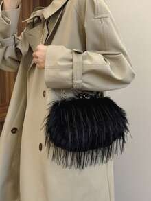 Bolso bandolera retro, bolso de hombro pequeño y elegante con solapa redonda para mujer, vintage - Negro - Ver 7