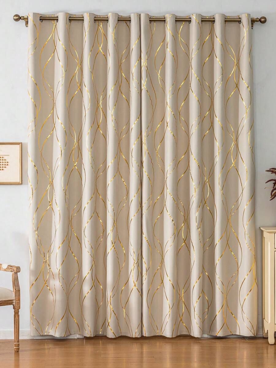 1 Rèm cửa sang trọng hai mặt mềm mại cản sáng bằng kim loại, họa tiết vàng lộng lẫy, rèm cửa trang trí phong cách cung điện cho phòng ngủ, phòng khách, ban công - Rượu sâm banh - Xem 1