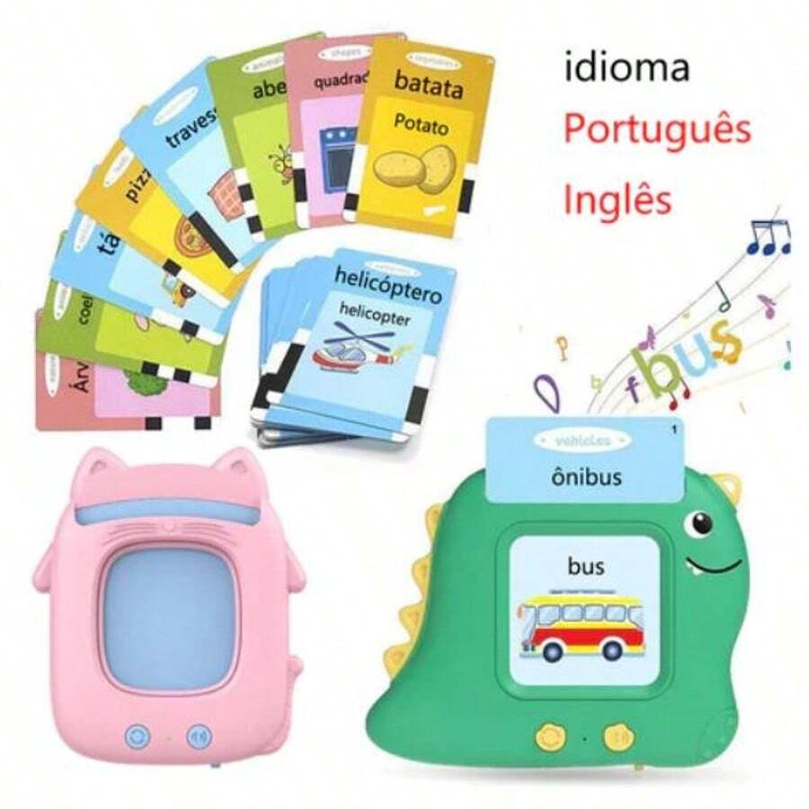 Card Reader In English And Portuguese Electronic Toy For Children 112 Cards Kids Total 224 Words Educational - DINOSSAURO-AZUL - 查看 1