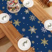 1/25 pièces Chemin de table en lin avec motif de flocons de neige sur fond bleu, convient pour les fêtes, les dîners d'anniversaire, la décoration de la cuisine et de la salle à manger, les meubles et la décoration textile de la maison. C'est un article de décoration polyvalent convenant à toutes les saisons, parfait pour les décorations de fête et de vacances, et également un excellent cadeau pour les parents et les amis.