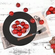 6 Pack Round PP Placemats And Coasters Set - 13.2 Inch Waterproof Non-Slip Table Mats For Dining Decor, Dishwasher Kitchen Tableware - Black - View 2