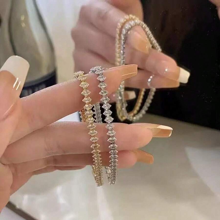 1 chiếc vòng tay tennis đính đá Cubic Zirconia 2.5mm cổ điển dành cho nữ - Vòng tay mắt ngựa - Xem 1