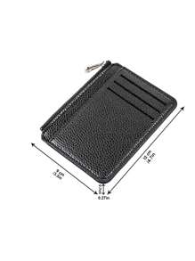 9格超薄拉链信用卡夹，100% PU皮革男士钱包，纤薄简约零钱包，男士钱包，迷你钱包，钱包，秋季卡包 - 黑色 - 查看 7