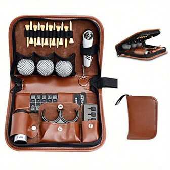 1PC Golf Accessories Organizer Bag, Premium PU Leather Golf Kit Storage Pouch For Golf Balls & Tools (Bag Only, Accessories Not Included) - Ideal Golf Gifts For Men Women, Brown Portable Design