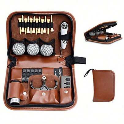 1PC Golf Accessories Organizer Bag, Premium PU Leather Golf Kit Storage Pouch For Golf Balls & Tools (Bag Only, Accessories Not Included) - Ideal Golf Gifts For Men Women, Brown Portable Design