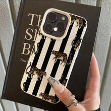 Striped 1pc TPU Material Elegant Black & White Striped Cheetah Pattern Phone Case Compatible With Iphone/Compatible With Samsung/ Phones - White - View 1