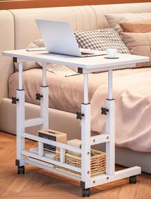 1pc Adjustable Height Sofa Side Table, Adjustable Bedside Table, 3 Tier Shelves Overbed Table With 360° Swivel Wheels 23.6-35.4in Height Adjustable Mobile Laptop Table Standing Rolling Bedside Table For Home Living Room Bedroom - 木紋 - 查看 7