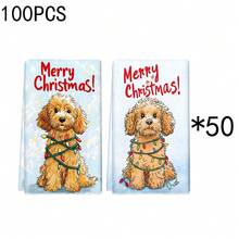 1 set/2 pezzi/100 pezzi Asciugamani da cucina e panni per piatti con motivo di barboncino natalizio con luci, adatti per la decorazione di interni di ristoranti, cucine e bagni, decorazione per feste, regali per festività, come regalo