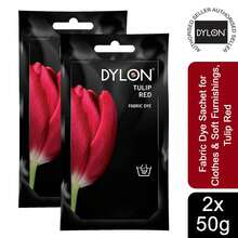 Dylon 手工織品染料小袋 2 包，每包 50 克，適用於衣服、家紡、軟家具，易於在家中訂製和翻新織物 - Tulip Red - 查看 1
