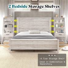 Farmhouse Platform Bed Frame With Wide Headboard & 4-Tier Bookshelves, Charging Station, 2 Storage Drawers, Noise-Free, No Box Spring Needed - 質樸的白色 - 查看 6