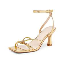 Women Square Open Toe Ankle Buckle Slingback Kitten Heels Summer Dress Sandals - 金色 - 查看 1