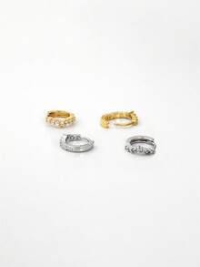 1只925纯银V形锆石耳夹耳环，金色星空耳夹耳环，女士日常佩戴（单只出售，非一对） - 鑲鑽V型耳圈 - 查看 4