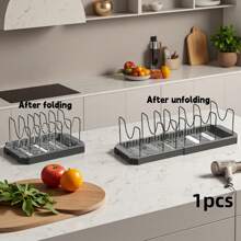 1pc Multi-Color Kitchen Storage Organizer Rack, Expandable Dish Rack, Pot Holder, Drainer Rack, Pot Pan Lid Organizer, Ultimate Kitchen Organizer, Multifunctional Kitchen Counter Shelf, Home Living Storage Rack, Kitchen Utensil Organizer