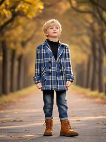 Abrigo de estilo británico a cuadros para niños preadolescentes, ropa de abrigo larga para otoño/invierno