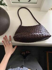 2026 Nuevo bolso tejido a mano de color café estilo vacacional, bolso de hombro, bolso de debajo del brazo, bolso madre-hijo, bolso de negocios para mujer de moda casual, adecuado para trabajo, compras, citas, viajes, estudiantes universitarios, uso diario (excluyendo accesorios)