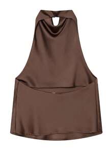 Women's Satin Camisole Tank Top, Y2K Sleeveless Crop Top, Cute Street Style, Yellow Backless Camisole For Summer