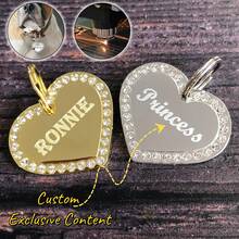Personalized Heart-Shaped Pet ID Tag, Zinc Alloy Material With Rhinestones And Bell, Dog And Cat Collar Pendant, Engraved Pet Name And Contact Info, Accessory To Prevent Pet Loss, Ideal Pet Gift