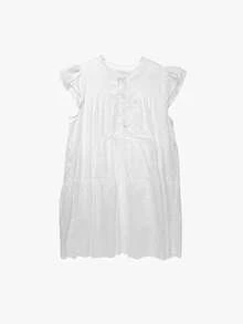 娇小白色刺绣连衣裙休闲可爱迷你连衣裙叠加A字蛋糕裙夏季 - 白色 - 查看 10