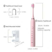 1 件粉色电动牙刷，8 个可更换刷头，1 个壁挂支架，1 个防尘罩，IPX7 防水，5 种清洁模式，电池寿命长，USB 充电成人电动牙刷 - 珊瑚粉 - 查看 5