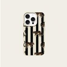 Striped 1pc TPU Material Elegant Black & White Striped Cheetah Pattern Phone Case Compatible With Iphone/Compatible With Samsung/ Phones - White - View 5