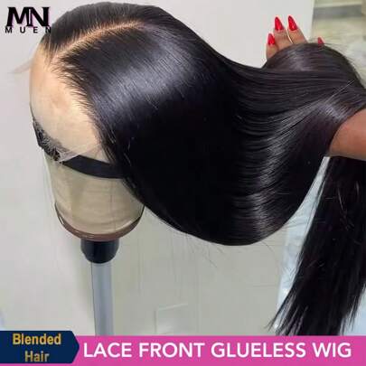 Peruca Frontal de Renda com Densidade de 200% Cabelo Natural Preto Liso Longo, Cabelo Misturado 13x4 HD Liso Osso Peruca Frontal de Renda 8-34 Polegadas Cabelo Curto Liso HD Perucas de Renda para Uso Diário de Pré-Cortada Pré-Arrancada Sem Cola Linha de Cabelo Natural com Cabelo Bebê