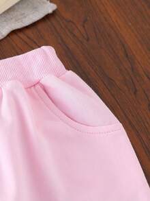 2pcs Baby Girls Floral & Letter Print Crew Neck Long Sleeve Sweatshirt And Pants Set, Cute Casual Everyday Outfit, Autumn/Winter - Pink - View 6