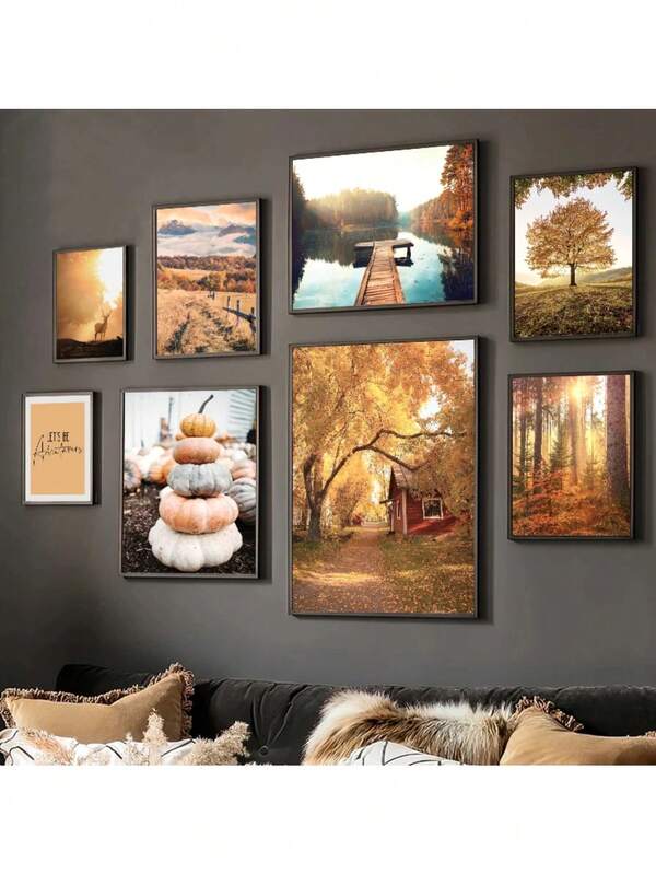 1pc Autumn Country Landscape Lake Tree Animal Deer Forest Canvas Painting Prints And Posters Pumpkin Reed Living Room Picture Modern Home Decor