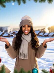 1Pc 新款宽松字母针织帽 大头围 复古日系风 保暖多功能 针织帽 防风 保暖冬帽 针织帽 显瘦 时尚 休闲 涤纶材质 刺绣 秋冬款 时尚男女通用秋冬装