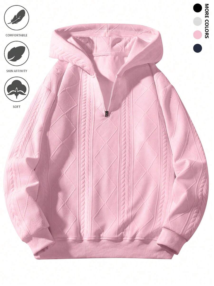 Sudadera con capucha y media cremallera casual para hombre, otoño - Rosa - Ver 1
