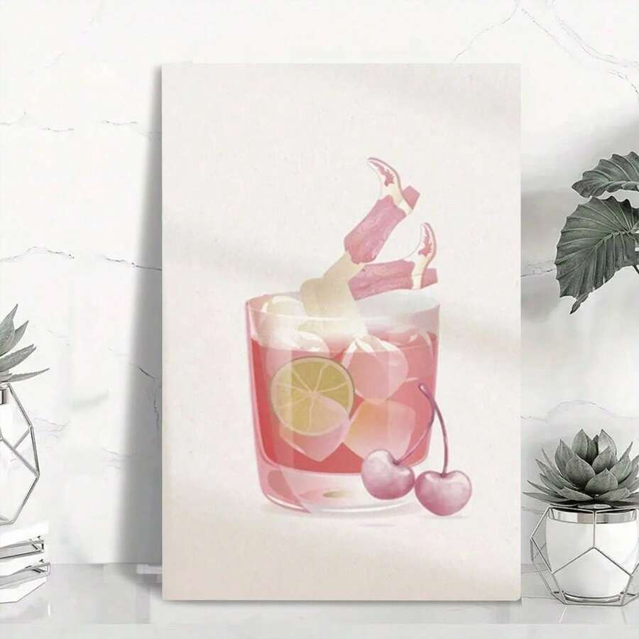 1 tấm áp phích cocktail Dirty Shirley, tranh treo tường hình ủng cao bồi màu hồng, có thể in, trang trí xe đẩy quầy bar, tranh in hình cao bồi ven biển vui nhộn, trang trí tường nữ tính, không khung - R - Xem 1