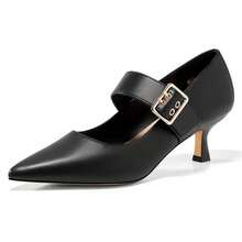 Womens Mary Jane Kitten Heels Pointed Toe Dress Pumps Buckle Work Office Shoes - màu đen - Xem 1