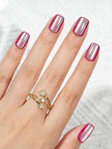 150 piezas de uñas postizas cuadradas cortas con efecto de ojo de gato en color burdeos, lavanda y rojo con brillo, uñas falsas de gel suave, 15 tallas de parches de uñas desmontables de cobertura completa con diseños, adecuadas para manualidades de mujeres, Navidad, San Valentín y uso diario - Multicolor - Ver 4