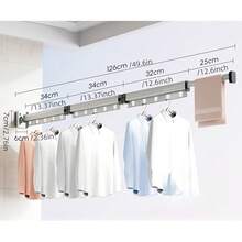 Tendedero de ropa montado en la pared, plegable y retráctil de 3 pliegues para almacenamiento en la lavandería - Multicolor - Ver 2