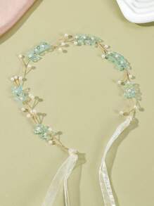 1件优雅甜美的花朵仿珍珠串珠水钻发箍，适合节日、婚礼、学校演出、郊游、生日派对、舞会和日常佩戴，是女孩百搭的时尚配饰。