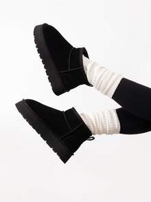 Women's Snow Boots Genuine Suede, 1.5 Inch Platform Fuzzy Winter Water Resistant Mini Ankle Boots Stable Lightweight Booties Anti-Slip With Memory Foam Festival Outdoor Boots - màu đen - Xem 9