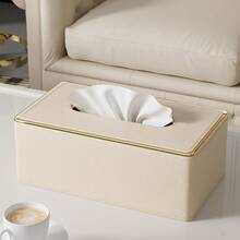 PU 皮革荔枝纹金边纸巾盒架，适用于浴室台面、床头柜、咖啡桌、家居、办公桌和汽车，带磁性锁底，节日礼物 - 彩色 - 查看 1
