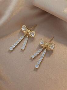1 Pair Shiny Butterfly Crystal Tassel Drop Earrings