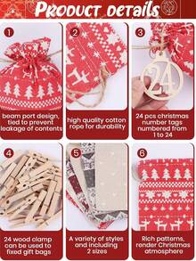 Bolsa calendario de llegada navideña, calendario de cuenta regresiva de 24 días, bolsa de lino grueso, bolsa con cordón, adecuada para que los adultos la decoren como manualidad, decoración del hogar, decoraciones navideñas, decoración de habitación, decoraciones navideñas de invierno, regalos navideños, decoración navideña