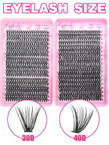 720片假睫毛套装，单簇假睫毛，D卷度，9-16毫米，DIY手工假睫毛，自然浓密卷翘，柔软厚实，可选长度：30D/40D/40D/80D/80D/100D，超轻盈，0.07毫米仿貂毛，单簇设计，适合日常佩戴、派对及各种场合，必备化妆工具 - 黑色 - 查看 4