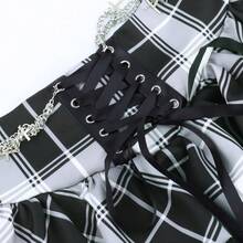 Womens High Wiast Black Mini Skirt Cute Lace Up Chain Gothic Pleated Skirts For Women - trắng - Xem 4