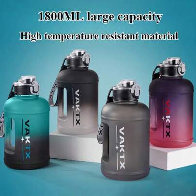 زجاجة مياه كبيرة السعة 1800 مل/60.87 أونصة - مقاومة للحرارة العالية، متينة وقابلة للحمل مع قش، مناسبة للياقة البدنية والسفر والأنشطة الخارجية، إكمال الترطيب | زجاجة مياه متدرجة | زجاجة مياه متينة