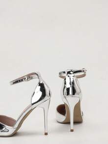 2025秋冬季女士镂空尖头露跟高跟凉鞋，性感，女士高跟鞋，优雅，派对装扮 - 銀色 - 查看 3