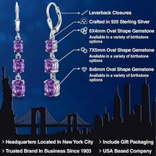 Gem Stone King 3-Stone Leverback Drop Dangle Earrings Women |   925 Sterling Silver |   Gemstone Birthstone |   Oval 8X6MM 7X5MM And 6X4MM |   Fine Jewelry Gifts Her Mom Women Wife - 紫水晶,二月 - 查看 2