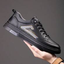 New Plus Men's Soft Soled Casual Board Shoes, Low Cut Lace Up Casual Walking Sneakers - 黑色 - 查看 2