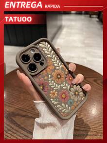 Fashion Floral Print Anti-Drop Phone Case Compatible With 11/12/13/14/15Pro Max - màu nâu - Xem 3